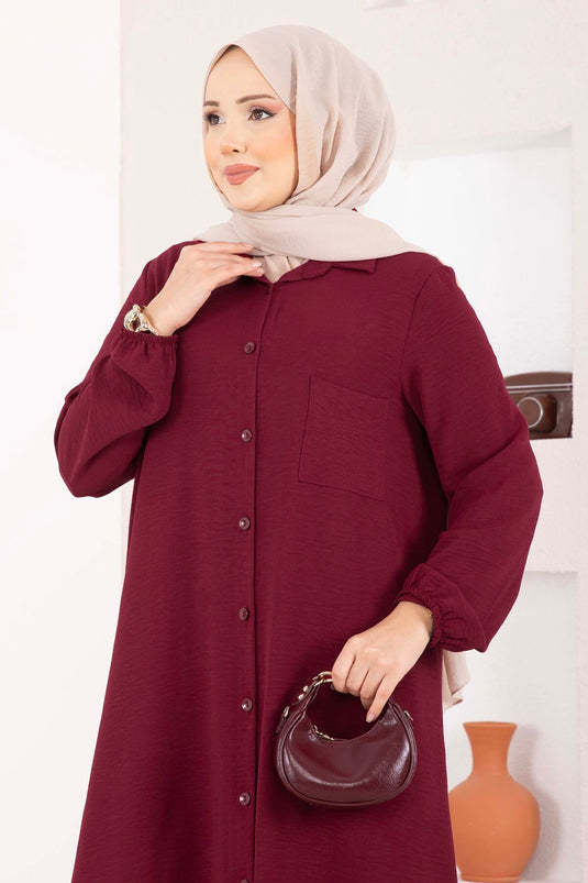 Boydan Düğmeli Aerobin Tesettür İkili Takım Bordo