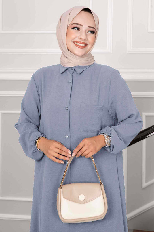 Buttoned Aerobin Hijab Two-Piece Set Gray