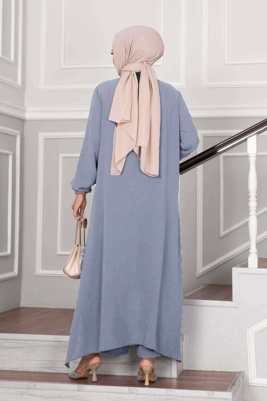 Buttoned Aerobin Hijab Two-Piece Set Gray