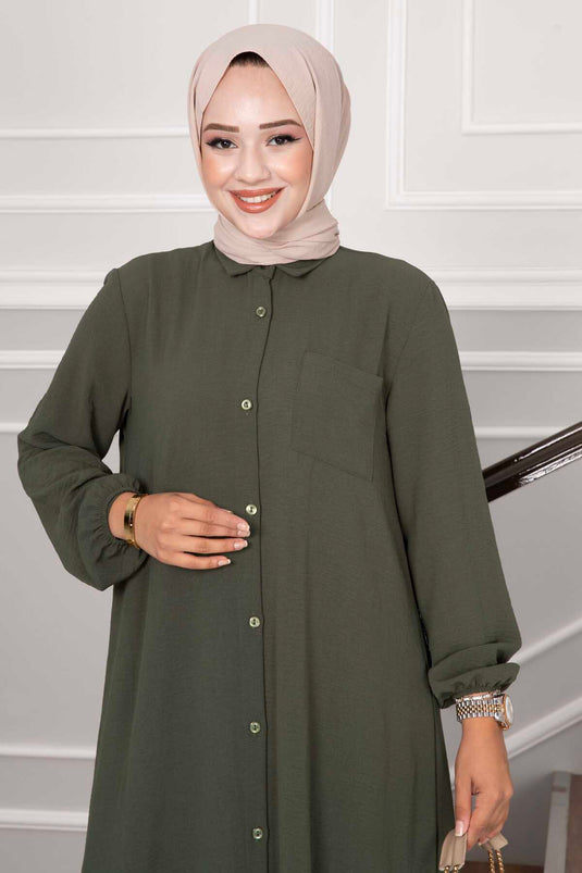 Buttoned Aerobin Hijab Two-Piece Set Khaki