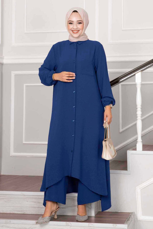 Costume Double Hijab Aerobin Boutonné Indigo