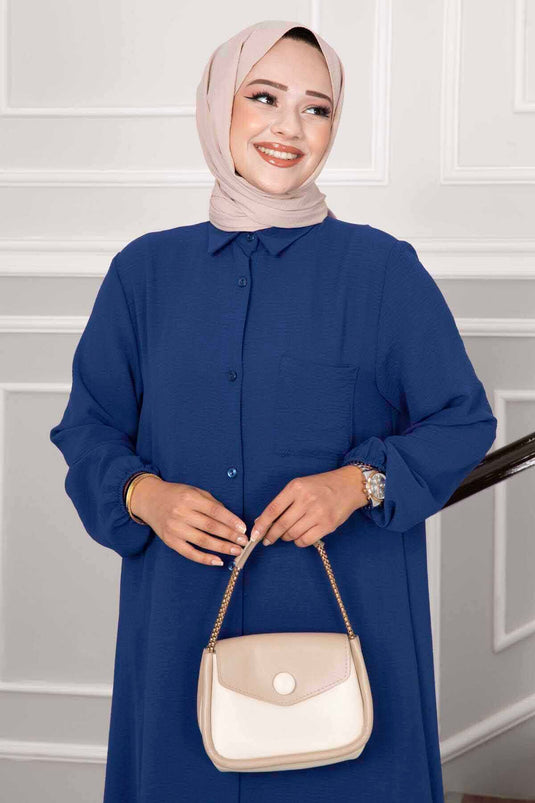 Abito Doppio Hijab Aerobin Con Bottoni Indaco