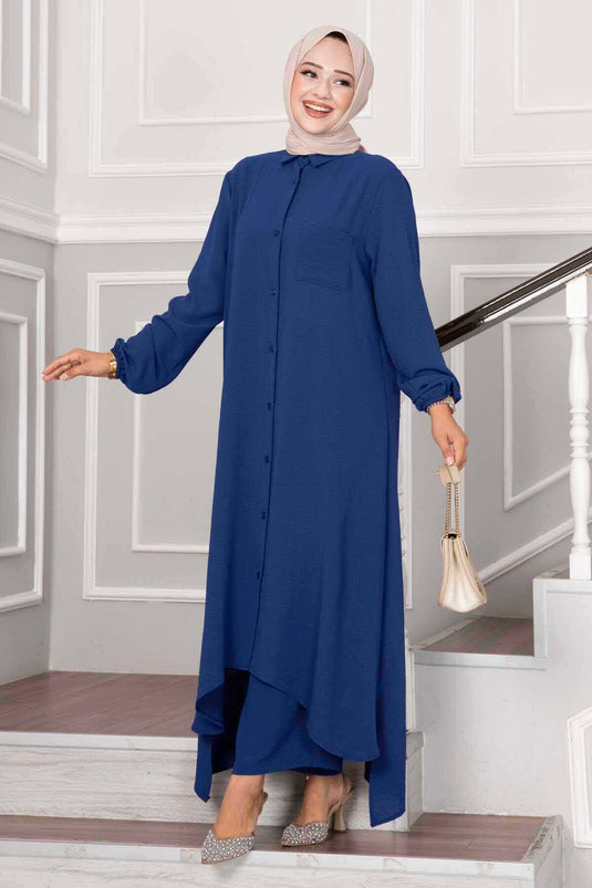 Abito Doppio Hijab Aerobin Con Bottoni Indaco