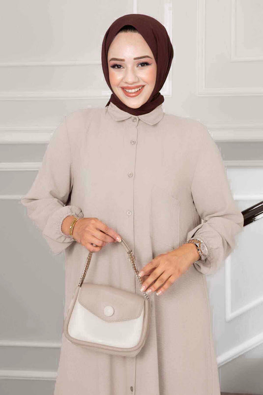 طقم حجاب من قطعتين من Aerobin بأزرار عند الرقبة، لون حجري داكن