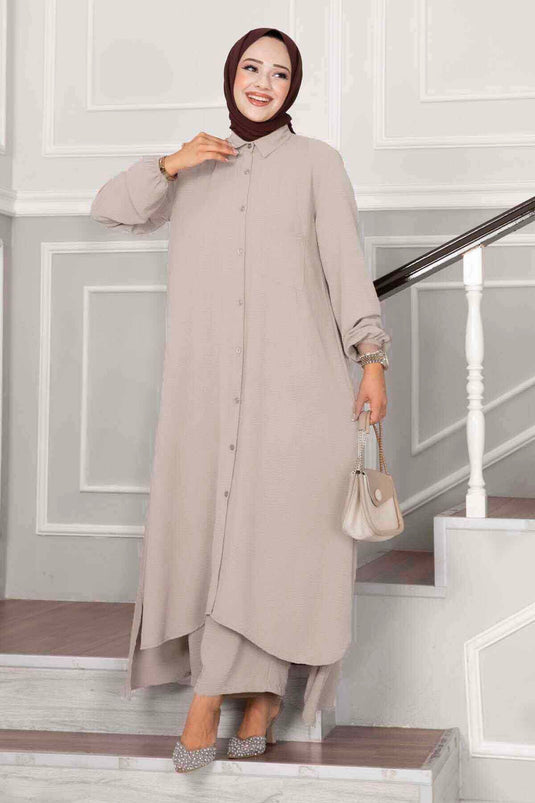 طقم حجاب من قطعتين من Aerobin بأزرار عند الرقبة، لون حجري داكن