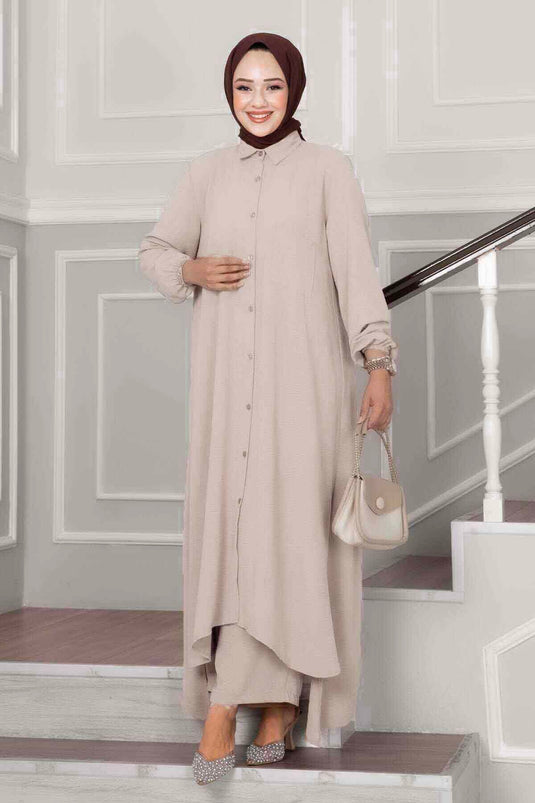 طقم حجاب من قطعتين من Aerobin بأزرار عند الرقبة، لون حجري داكن