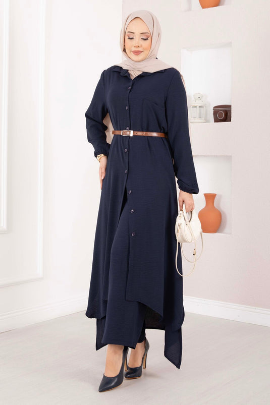 Ensemble Deux Pièces Aerobin à Boutons Intégral Bleu Marine