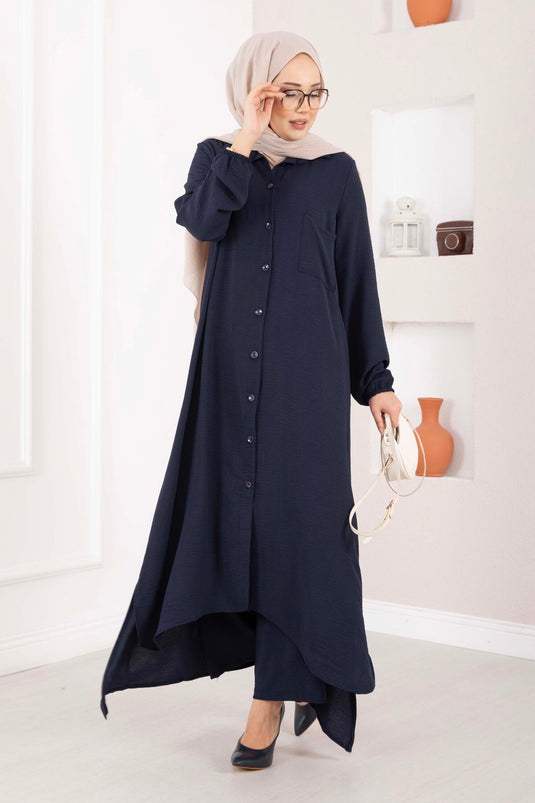 Ensemble Deux Pièces Aerobin à Boutons Intégral Bleu Marine