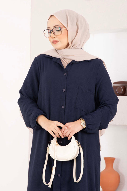 Full-Button Aerobin Modest Two-Piece Set Navy Blue