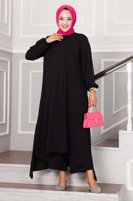 Costume Double Hijab Aerobin Boutonné Noir