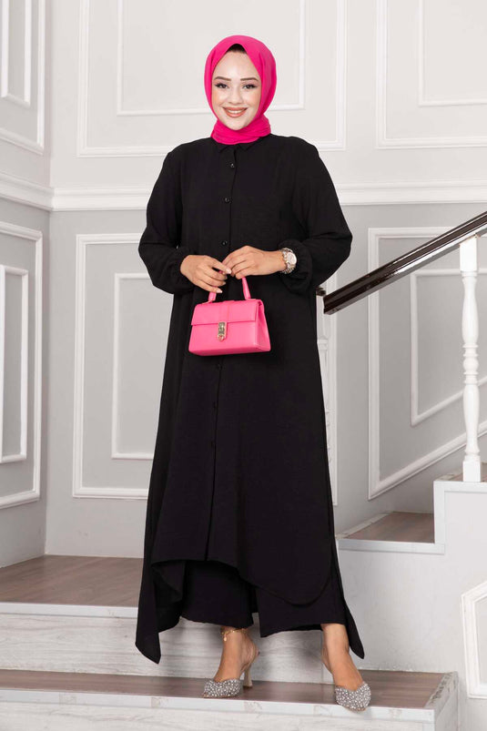 Costume Double Hijab Aerobin Boutonné Noir