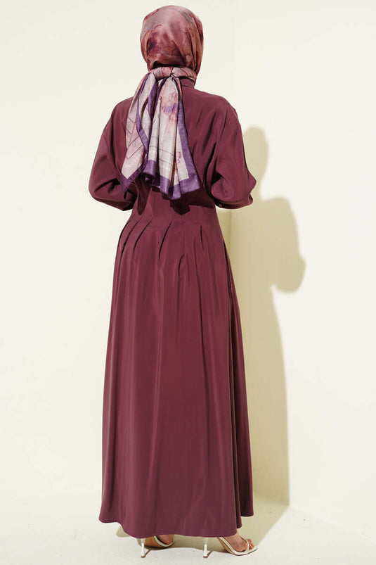 Ganzknöpfiges, tailliertes Modal-Kleid Magenta