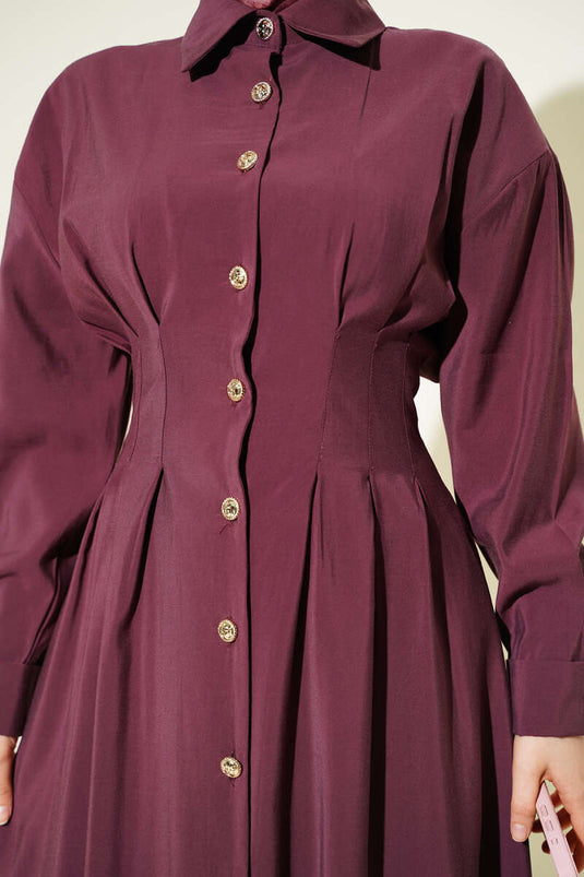 Ganzknöpfiges, tailliertes Modal-Kleid Magenta