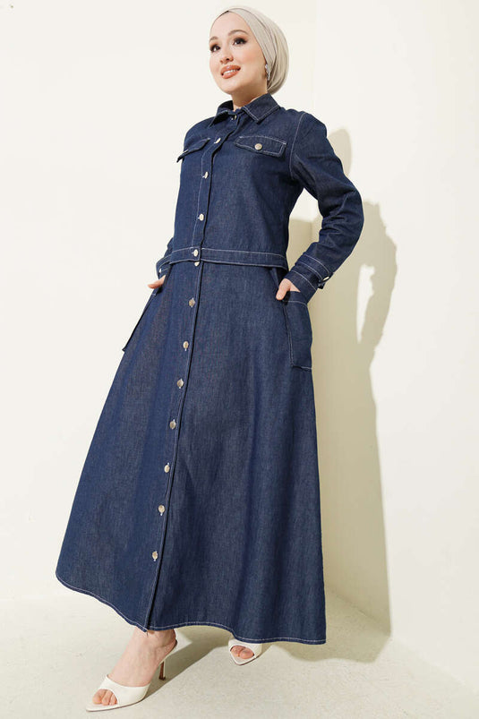 Completo con Gilet in Jeans e Giacca con Bottoni, Blu Denim
