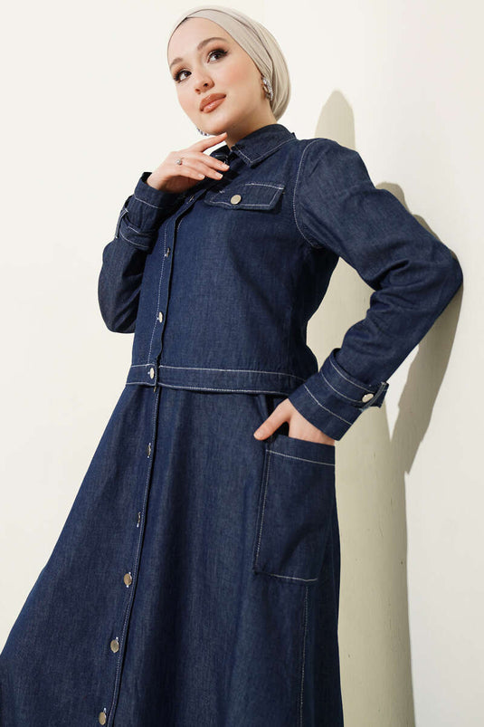 Completo con Gilet in Jeans e Giacca con Bottoni, Blu Denim