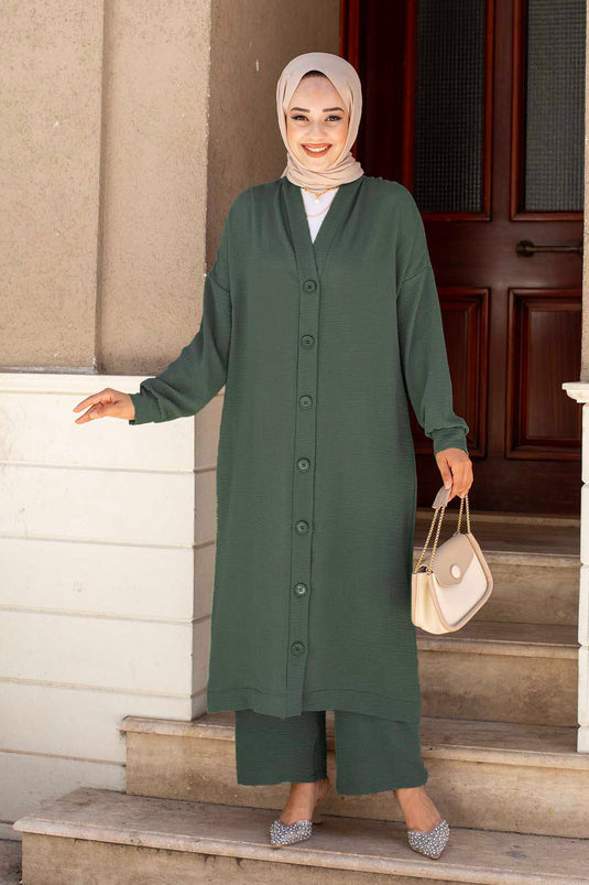 Geknöpfter Aerobin-Hijab-Doppelanzug in Khaki