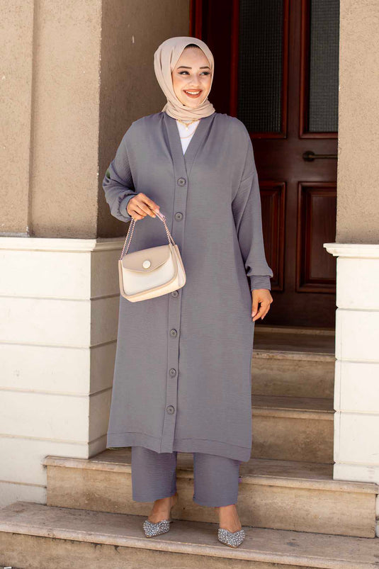 Costume Double Hijab Boutonné Aerobin Gris