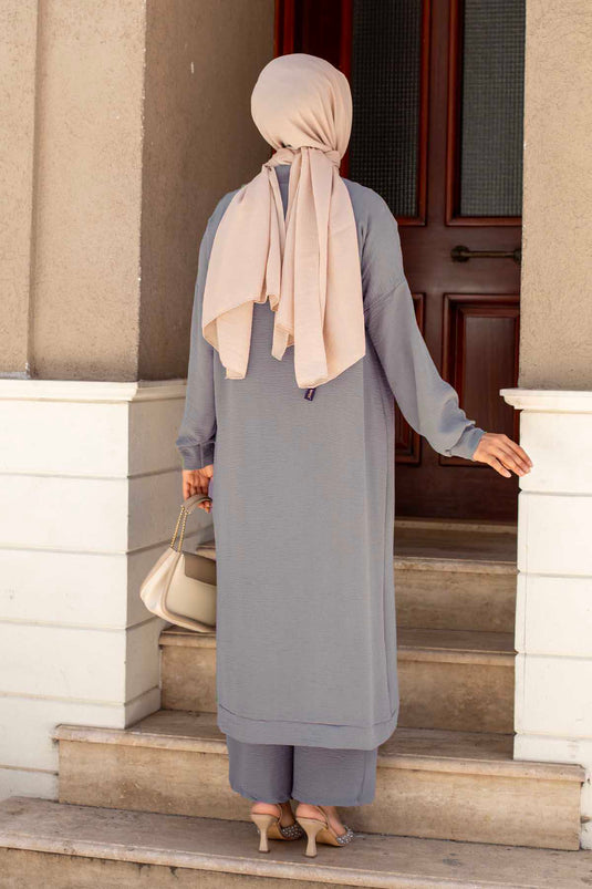 Costume Double Hijab Boutonné Aerobin Gris