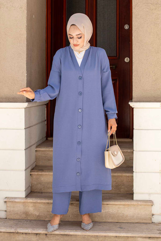 Costume Double Hijab Aerobin Boutonné Indigo