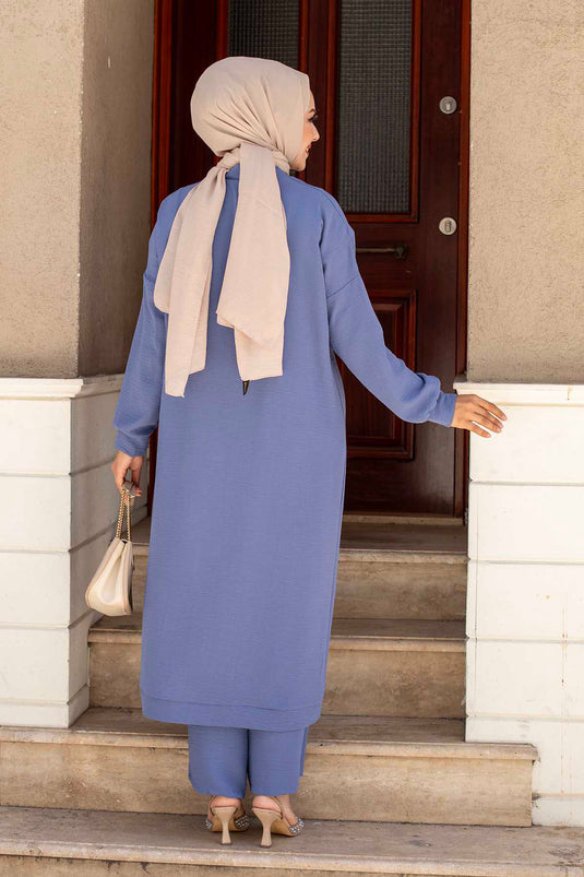 Abito Doppio Hijab Aerobin Con Bottoni Indaco