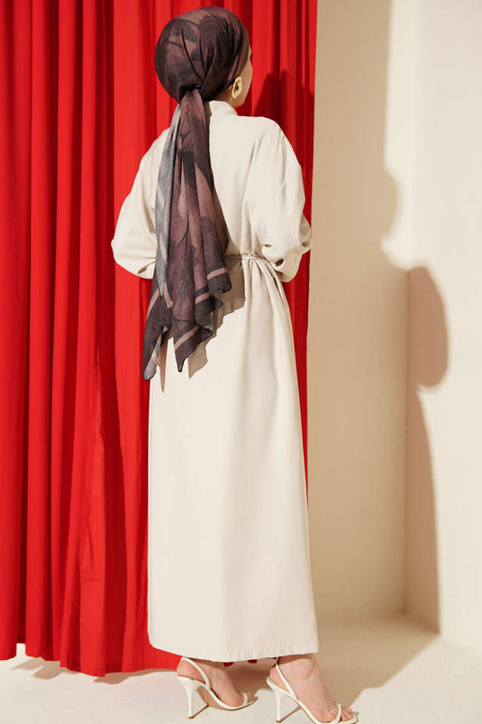 Full-Length Buttoned Drawstring Tencel Dress Stone