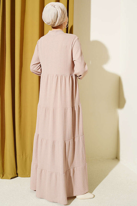 Robe En Maille Beige Boutonnée