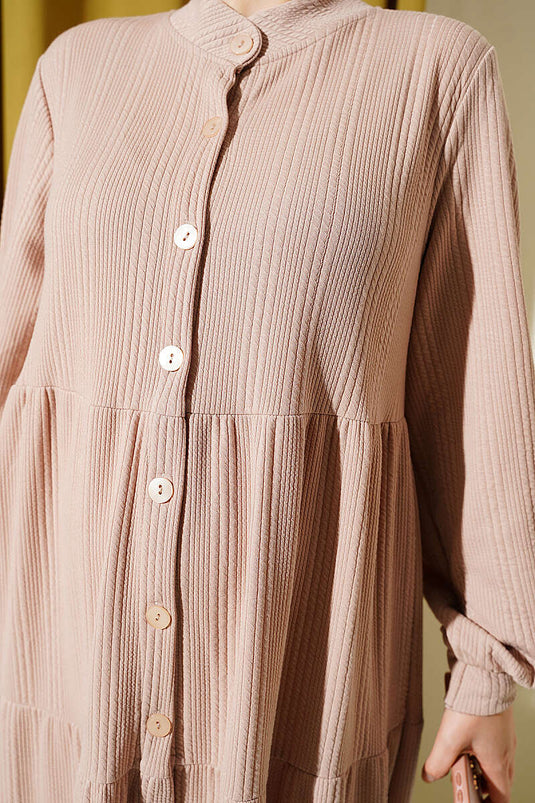 Robe En Maille Beige Boutonnée