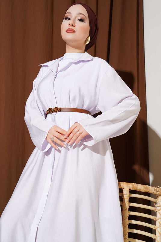 فستان أساسي بأزرار وحزام، أرجواني فاتح