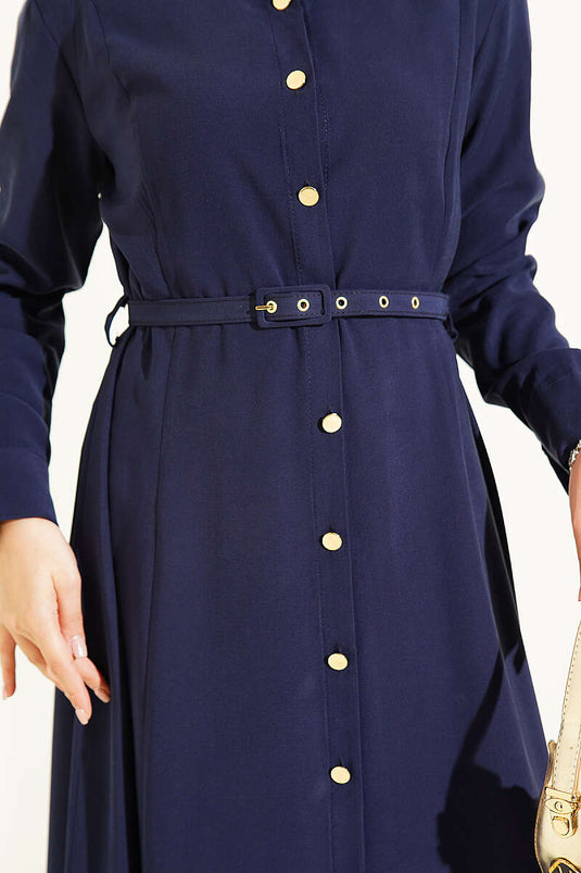 Boyden Knopfleder Tencel Kleid Mit Gürtel Marine