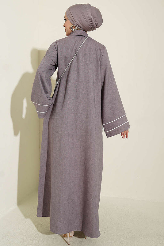 Abaya Lilac Con Bottoni E Maniche Decorate