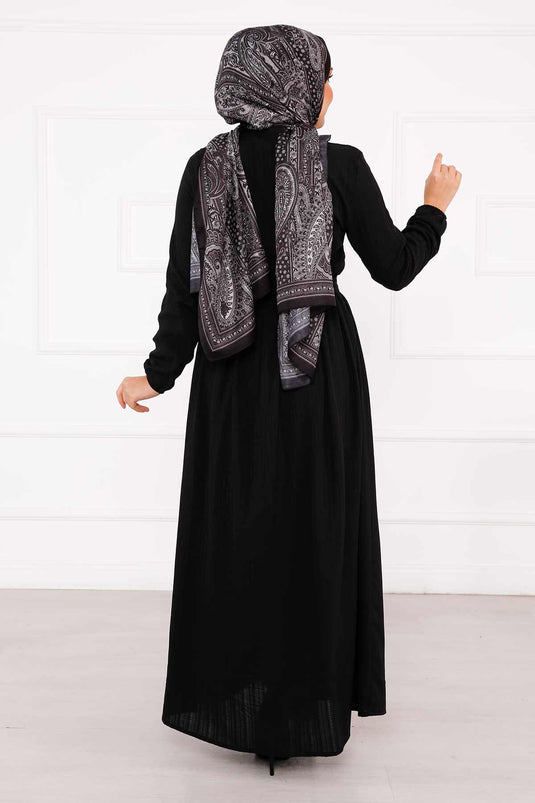 Robe boutonnée à manches élastiques noire