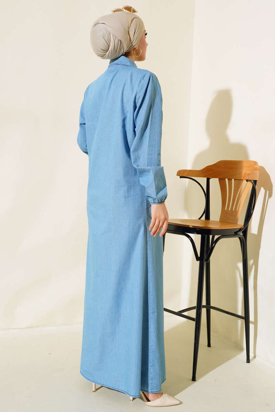 Denimkjole med knapper Denimblå