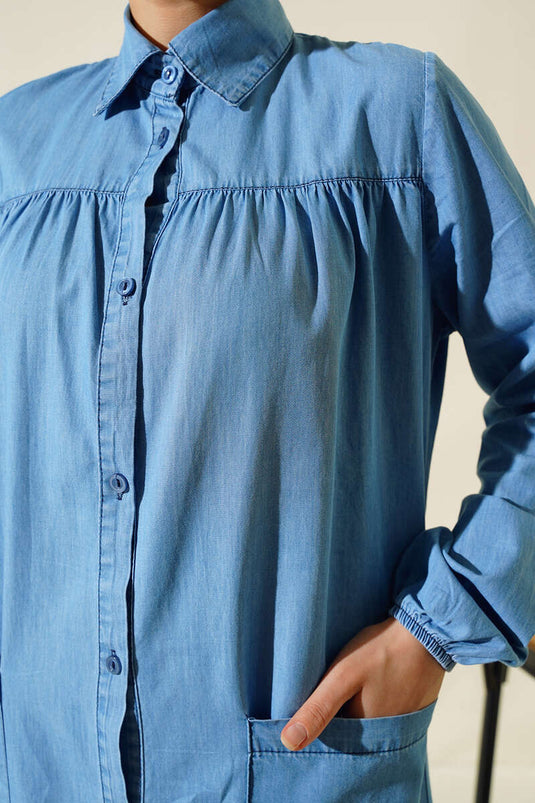 Denimkjole med knapper Denimblå