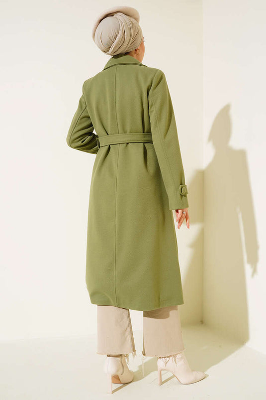 Buttoned Double-Breasted Lapel Wool Coat Mint Green