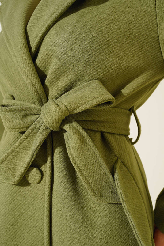 Buttoned Double-Breasted Lapel Wool Coat Mint Green