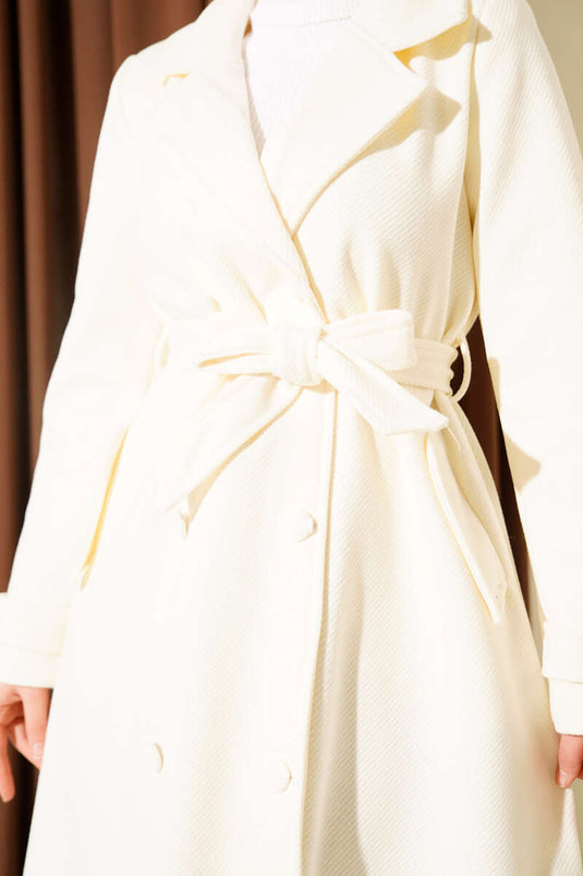 Manteau long en cachemire à double boutonnage, couleur crème