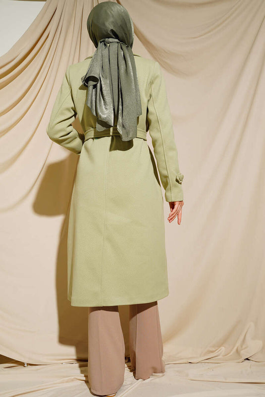 Manteau Col Croisé Boutonné Vert D'eau