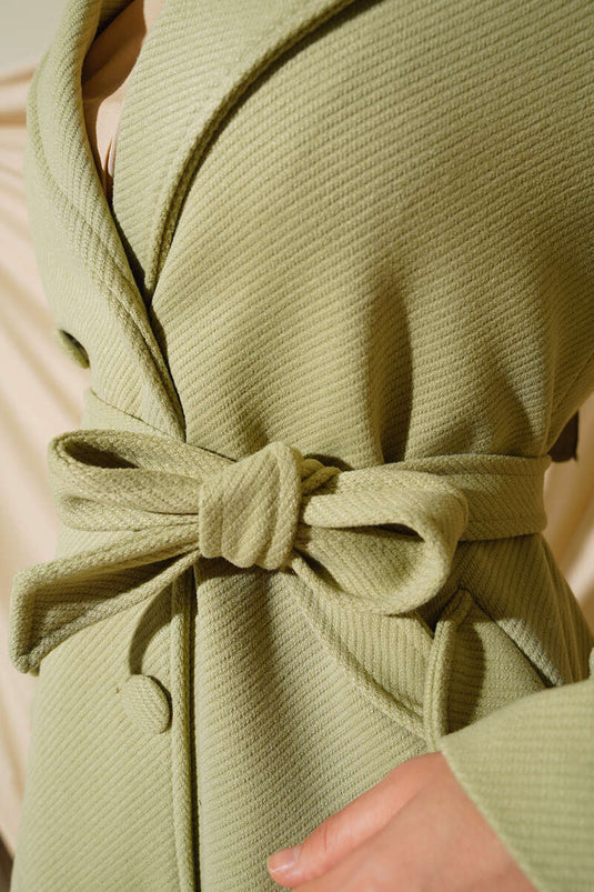 Manteau Col Croisé Boutonné Vert D'eau