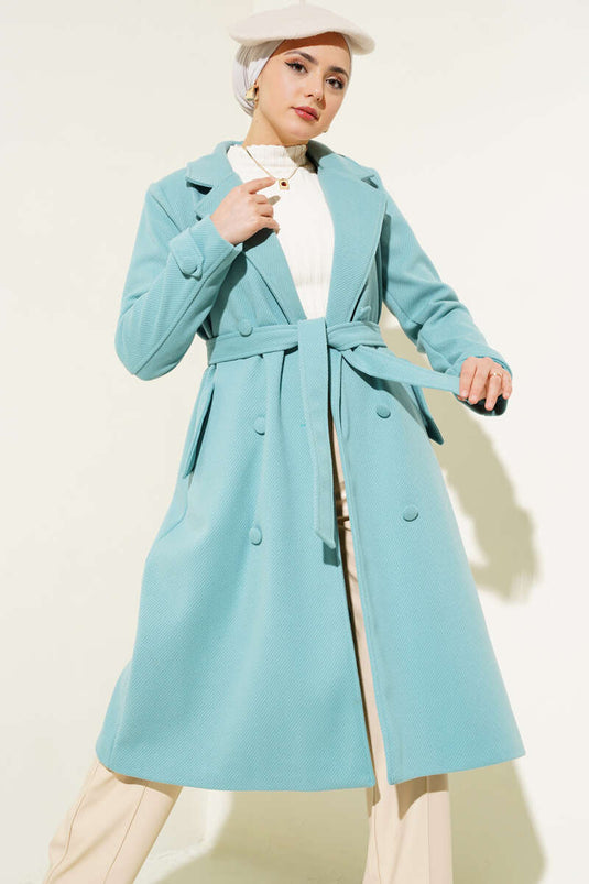 Turquoise Double-Breasted Peacoat