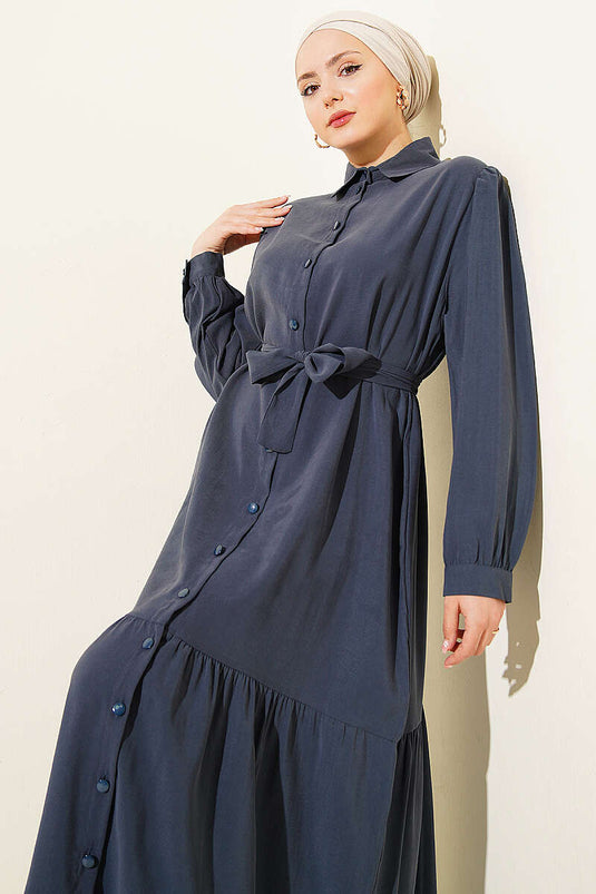 Robe en Tencel avec ceinture et boutons, couleur fumée