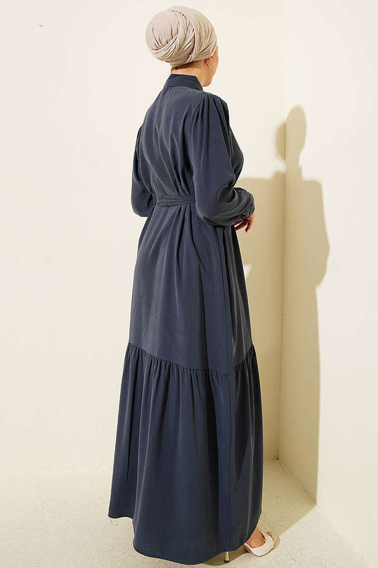 Robe en Tencel avec ceinture et boutons, couleur fumée