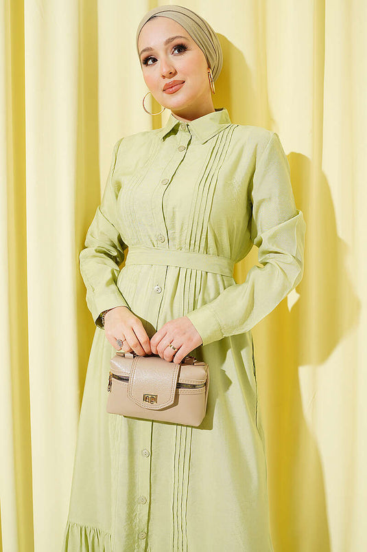 Robe côtelée boutonnée intégralement vert avocat