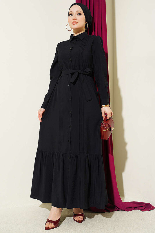 Robe côtelée boutonnée intégralement noire