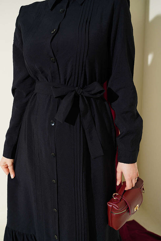 Robe côtelée boutonnée intégralement noire
