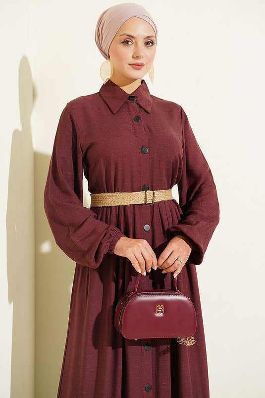 Abito Bordeaux Con Bottoni E Tasche