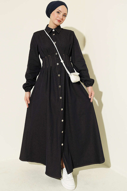 Langes Knopf-Klappkleid Navy