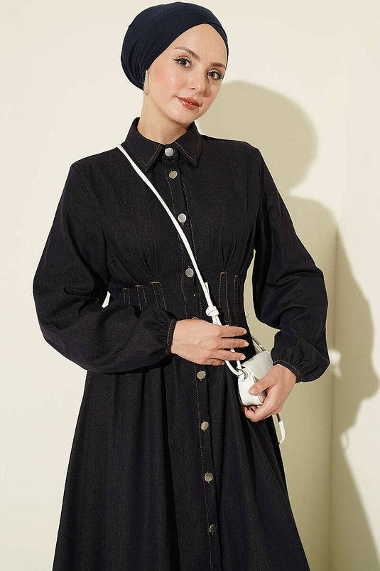 Langes Knopf-Klappkleid Navy