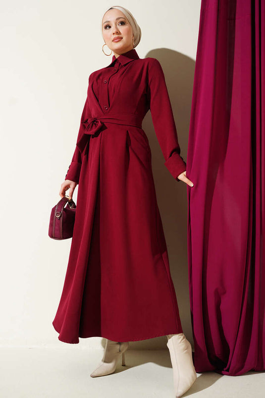 Boydan Knopfleiste Kleid mit Gürtel und Bleistiftrock in Bordeaux