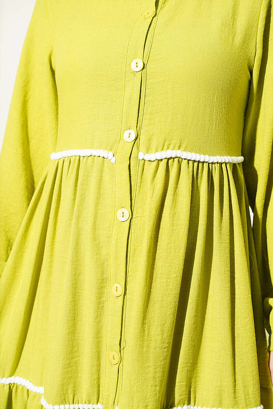 Robe Boutonnée Boyden Avec Pompons En Vert Pistache