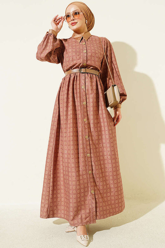Boyden Retro Muster Kleid In Rose Dust